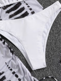 3 Pieces Bikini Tropical Print Swimsuit Halter Drawstring Side Swimwear Women 2026 Bathing Suit Female Swimming Summer Beachwear