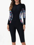 2026 Zipper Rushguard Long Sleeve Surfing Swimsuit Women One Piece Printed Swimwear Female Bather Bathing Swimming Swim Suit XXL