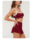 2 Pieces Women's Nude Yoga Set Bra Skirt Tracksuit Running Fitness Sports Set Slim Fit High Waist Beautiful Back Suit