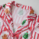 Women Satin 2025 Christmas Pajama Set Bow/Tree Print Long Sleeve Shirt with Shorts Two Pieces Sleepwear Loungewear