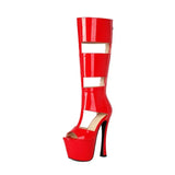 Summer Women Platform Tall Gladiator Sandals Knee High Cut Out Thin Heeled Rome Sexy Nightcllub Pole Dance Shoes 43