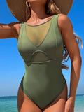 2026 Sexy Mesh Swimsuit One Piece Solid Vintage Swimwear Women Bathers Bathing Swimming Swim Suit Female Beachwear