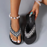 2025 Women Beach Flip Flops Summer Wedges Shoes Bling Rhinestone Soft EVA Girls Home Street Slippers Mid-heel Fashion Sandals