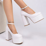 Fashion Chunky Heel Mary Jane Shoes Women Ankle Strap Thick Platform Pumps Woman Plus Size Super High Heels Party Wedding Shoes