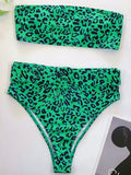 Neon Green Bandeau Swimsuit High Waist Bikini 2025 Women Swimwear Female Two pieces Bikini set Buckle Waistband bathing suit