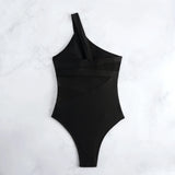 Sexy One Shoulder Swimwear Women 2026 Black Mesh See Through Slim Tummy Control One Piece Swimsuit Beach Holiday Bathing Suits