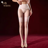 Polka Dot Fake Two-Piece Lace Long Pantyhose Aurora Glossy Open Crotch Two-Tone Spliced Sexy Pantyhose Solid Color Elegant 8WS3