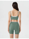 Women's 2-piece Yoga Set Fake Two-Piece Color-Block White Stripe Camisole Running Sports Bra Shorts Yoga Outfit Set