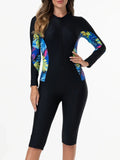 2026 Zipper Rushguard Long Sleeve Surfing Swimsuit Women One Piece Printed Swimwear Female Bather Bathing Swimming Swim Suit XXL