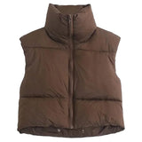 Women Winter Warm Crop Waistcoat Sleeveless Stand Collar Double Sided Lightweight Puffer Vest 2022 Streetwear