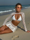 2025 European and American New Solid Color Special Mesh Four-piece Beach Swimsuit Sexy Bikini Burkini Muslim Swimwear
