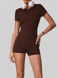 Butt Lifting One Piece Body Shaping Yoga Jumpsuit Women Short Sleeve Hollow Out Backless Bodycon Shorts Sports Suit Workout Wear