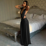 FDYOUI Sexy Halter Neck Backless Wedding Party Dress Women 2026 Summer Hollow Out Lace-up Long Maxi Evening Dresses Red Gowns