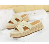 Spring 2025 Women's Slippers Hollow Out Strap Waterproof Thick Heel Woven Rope Country Style Slip-On Shoes Polyurethane Material