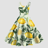 Retro Rockability Party Prom Dresses For Women Vintage Fashion Fruit Print Sleeveless A Line Dress Elegant Summer Evening Dress