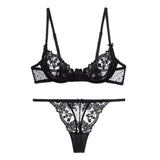 MOYISU Parisian Sheer Bralette Set - Ultra-Thin Wire-Free Bra No Padding Anti-Sag Lace Cutout Lingerie Sexy Vacation-Ready Tushy
