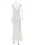 Ahagaga Sexy Women's Maxi Dresses Bodycon Slim Sheath Solid Lace Patchwork Backless Summer Beach Vacation Casual Vestidos Robes