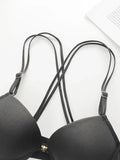 Women's Front Button Back Cross Strap Bra Set Gathering Push Ups Solid Color Lace Sexy Daily Comfort Casual Underwear Set A2159