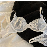 MOYISU Parisian Sheer Bralette Set - Ultra-Thin Wire-Free Bra No Padding Anti-Sag Lace Cutout Lingerie Sexy Vacation-Ready Tushy