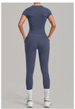 Women Tracksuit Yoga Sets Short Sleeve Slim Sports T Shirts Workout Clothes Outdoor Tight High Waist Pocket Pants Fitness Suits