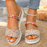 Colorful Woven Wedges Sandals Women 2025 Summer Thick Bottom Platform Slippers Woman Plus Size Slip On Bohemian Sandalias Mujer