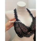 Elegant French Halter Neck Bra Set, Lace Wireless Bralette for Small Bust, Push Up Sensual Underwear Bralette & Panty MOYISU Bra