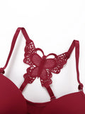 Hot selling 2-piece set of sexy red front button braissere beautiful back butterfly fashion bra push up women's set A2120