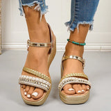 Plus Size 43 Wedge Heels Women's Sandals Summer Woven Ankle Buckle Platform Sandles Women Lightweight Thick Sole Rome Sandalias