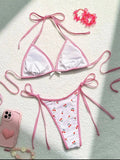 Sexy Women Cute Cherry Print Halter String Micro Bikini Sets Two Pieces Swimsuit Swimwear Bathing Suit Beach Outfits Biquini