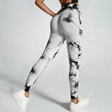 Boho Tie Dye High Waist Knit Elastic Fitness Yoga Tights Butt Lifting Workout Pants for Women