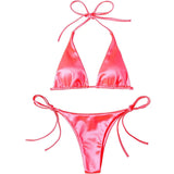 Sexy Satin Halter Brazilian Padded Bikini Female Swimsuit Women Swimwear Two-Pieces Bikini Set Bather Bathing Suit Swim V4966S