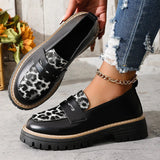 Fashion Leopard Print Platform Loafers Women Plus Size 43 Slip On Pu Leather Shoes Woman Comfort Thick Bottom Office Work Shoes