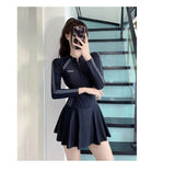 New plus size women's dress one-piece fresh women's swimsuit conservative slim fit long sleeved hot spring swimsuit