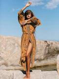 2026 Women Swimsuit Beach Cover Up dress Sleeve Kaftan Beach Tunic Long Pareos Bikinis Cover ups Summer Robe Plage Beachwear