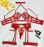 French sexy halterneck embroidered mesh see-through patchwork sexy underwear panties garter set
