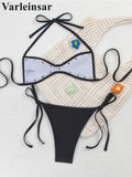 New Sexy Halter Bikini Women Swimwear Female Swimsuit Two-pieces Bikini set High Cut Leg Strappy Bather Bathing Suit Swim V7950