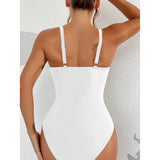 S - XL New Sexy Mesh Sheer V Neck Women Swimwear One Piece Swimsuit Female High Leg Cut Monokini Bather Bathing Suit Swim V5136