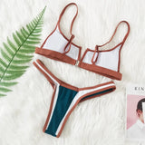 S - XL Splicing V Shaped Thong Bikini Women Swimsuit Female Swimwear Two Pieces Bikini Set Bather Push Up Bathing Suit Swim Lady