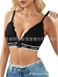 Sensational Black Sweetheart Bra With Adorable Sweet Embroidery And Lace Trim For Top Charming Thin Letter Print Vest YO2O