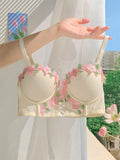 MOYISU Light Luxury Japanese Sweet Push-Up Bralette for Small Chest Women, Summer Thin Sexy Lingerie Pure Desire Underwear