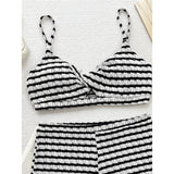 Black White Striped High Waist Bikini Female Swimsuit Women Swimwear Two-Pieces Bikini Set Shorts Bather Bathing Suit Swim V6626
