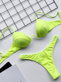 Sexy V-bar Underwired Bra Cup Thong Bikini 2025 Women Swimwear Female Swimsuit Two-pieces Bikini Set High Cut Bathing Suit Swim