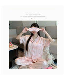 Women's padded pajamas spring and summer three-piece silk home clothes can be worn outside