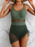 Vintage Black Mesh Skirt One Piece Swimsuit Set 2025 Women Double Strap Slim Tummy Control Swimwear Summer Bathing Suit Monokini