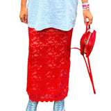 Women's Summer Lace Long Skirts Elegant Low Waist Solid Color See-Through Midi Skirts Slim Fit Skirts