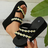 2025 Thick Bottom Clip Toe Slippers for Women Fashion Floral Fabric Wedge Sandals Woman Summer Eva Wear-Resistant Slides Female
