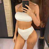 S - XL Bandeau Wrinkled Female Swimsuit High Waist Bikini Women Swimwear Two-Pieces Bikini Set Bather Bathing Suit Swim V5904