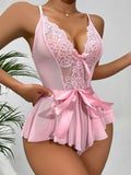 Women's Hollow See Through Bodysuits Slim Fit Erotic Sheer Lace Jumpsuit Bodysuit Sexy Fashion Pajamas One-Piece Suit