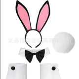 Easter Bunny Girl Cosplay 3-Piece Prop Set - Satin Headband Fluffy Rabbit Tail for Halloween Christmas