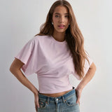 Fashion Casual Solid Gray Cropped T-shirt 2026 Woman Clothes O-neck Corset Tops Streetwear Girls Summer Autumn Short Tee Shirts